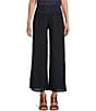 Color:Navy - Image 1 - M Made In Italy Linen Pleated Elastic Waist Pull-On Ankle Length Wide Leg Pants