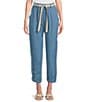 Color:Jeans - Image 1 - M Made In Italy Linen Side Pocket Cropped Belted Cuffed Pant