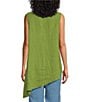Color:Green - Image 2 - Linen Sleeveless Round Neck Asymmetrical Layered Hem Tunic