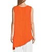 Color:Orange - Image 2 - Linen Sleeveless Round Neck Asymmetrical Layered Hem Tunic