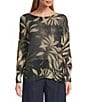 M Made in Italy Leaf Printed Boat Neck Long Sleeve Knit Top - Image 1
