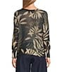 M Made in Italy Leaf Printed Boat Neck Long Sleeve Knit Top - Image 2