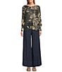 M Made in Italy Leaf Printed Boat Neck Long Sleeve Knit Top - Image 3