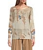 M Made in Italy Printed Scoop Neck Long Sleeve Knit Top - Image 1