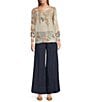 M Made in Italy Printed Scoop Neck Long Sleeve Knit Top - Image 3