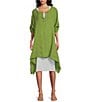 Color:Green - Image 1 - M Made In Italy Round Neckline Short Roll Up Sleeve Dress