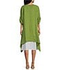 Color:Green - Image 2 - M Made In Italy Round Neckline Short Roll Up Sleeve Dress