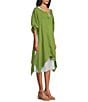 Color:Green - Image 4 - M Made In Italy Round Neckline Short Roll Up Sleeve Dress