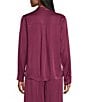M Made in Italy Satin Coordinating V-Neck Long Sleeve Button Front Blouse, Color:Wine - Image 2