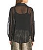 M Made in Italy Sheer Point Collar Long Sleeve Criss-Cross Top, Color:Black - Image 3