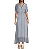 Color:Jeans Combo - Image 1 - Silky Striped Short Sleeve Maxi Dress