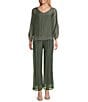 M Made in Italy Silky Wide Leg Pull-On Pants, Color:Khaki - Image 3