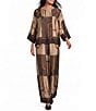 M Made in Italy Woven Geometric Print Wide Leg Ankle Length Pull On Coordinating Pants - Image 3