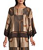M Made in Italy Woven Geometric Print Crew Neck Long Sleeve Pullover Tunic - Image 1