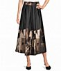 M Made in Italy Woven Satin Border Print A-Line Pleated Skirt - Image 1