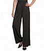 M Made in Italy Woven Satin High Rise Flat Front Wide Leg Pull On Pants - Image 1