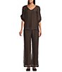 M Made in Italy Woven Silk Wide Leg Crop Length Pull On Pants - Image 3