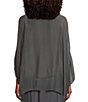 Color:Anthracite - Image 2 - Woven Silky Scoop Neck 3/4 Sleeve Coordinating High-Low Hem Top