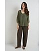 M Made in Italy Woven Twill Barrel Leg Pull On Pants - Image 6