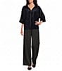 M Made in Italy Woven Velvet Johnny Collar 3/4 Sleeve Tunic - Image 3