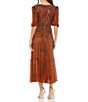 Color:Cinnamon - Image 2 - 3/4 Puffed Sleeve V-Neck Embellished Dress