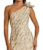 Mac Duggal 3D Floral Applique One Shoulder Embellished Column Gown, Color:Nude/Gold - Image 3