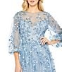 Color:Blue - Image 3 - 3D Floral Embroidered Round Illusion Neck Long Balloon Sleeve Gown