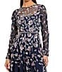 Mac Duggal 3D Floral Tulle Mesh Crew Neck Long Sleeve A-Line Gown, Color:Midnight Multi - Image 3