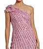 Mac Duggal 3D Flower One Shoulder Beaded Mesh Column Midi Dress, Color:Orchid - Image 3