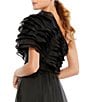 Mac Duggal Applique One Shoulder Short Sleeve A-Line Gown, Color:Black - Image 4