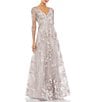 Mac Duggal Appliqued Illusion Long Sleeve A Line Gown, Color:Vintage Lilac - Image 1
