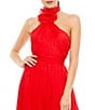 Color:Red - Image 3 - Asymmetrical Halter Neck Floral Applique Chiffon Gown