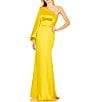 Color:Bright Yellow - Image 1 - Asymmetrical Neck One Bishop Sleeve Mermaid Gown