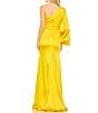 Color:Bright Yellow - Image 2 - Asymmetrical Neck One Bishop Sleeve Mermaid Gown