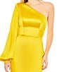 Color:Bright Yellow - Image 3 - Asymmetrical Neck One Bishop Sleeve Mermaid Gown