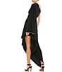 Color:Black - Image 2 - Asymmetrical Hemline One Shoulder Long Cape Sheath Midi Dress