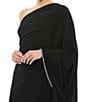 Color:Black - Image 3 - Asymmetrical Hemline One Shoulder Long Cape Sheath Midi Dress