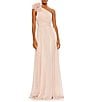 Mac Duggal Asymmetrical One Ruffle Shoulder Sleeveless A-Line Gown, Color:Porcelain - Image 1