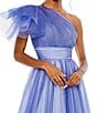 Color:Royal Ombre - Image 3 - Asymmetrical One Shoulder Short Ruffle Sleeve Ruched Ombre Ballgown