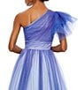 Color:Royal Ombre - Image 4 - Asymmetrical One Shoulder Short Ruffle Sleeve Ruched Ombre Ballgown