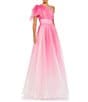 Mac Duggal Asymmetrical One Shoulder Short Ruffle Sleeve Ruched Ombre Ballgown, Color:Hot Pink Ombre - Image 1