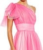 Mac Duggal Asymmetrical One Shoulder Short Ruffle Sleeve Ruched Ombre Ballgown, Color:Hot Pink Ombre - Image 3