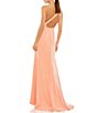 Color:Peach - Image 2 - Asymmetrical Ruched One Shoulder Sleeveless Open Back Detail Trumpet Sheath Gown
