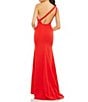 Mac Duggal Asymmetrical Ruched One Shoulder Sleeveless Open Back Detail Trumpet Sheath Gown, Color:Red - Image 2