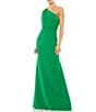 Mac Duggal Asymmetrical Ruched One Shoulder Sleeveless Open Back Detail Trumpet Sheath Gown, Color:Emerald - Image 1