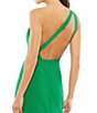Color:Emerald - Image 4 - Asymmetrical Ruched One Shoulder Sleeveless Open Back Detail Trumpet Sheath Gown