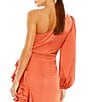 Color:Orange - Image 4 - Ruffle Asymmetrical Hemline Cut Out Side One Shoulder Long Blouson Sleeve Ruched Gown