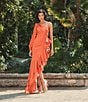 Mac Duggal Ruffle Asymmetrical Hemline Cut Out Side One Shoulder Long Blouson Sleeve Ruched Gown, Color:Orange - Image 5