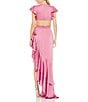Mac Duggal Asymmetrical Layered Ruffle Hem Surplice V-Neck Cap Sleeve Cut Out Side Open Back Gown, Color:Raspberry - Image 2