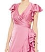 Mac Duggal Asymmetrical Layered Ruffle Hem Surplice V-Neck Cap Sleeve Cut Out Side Open Back Gown, Color:Raspberry - Image 3